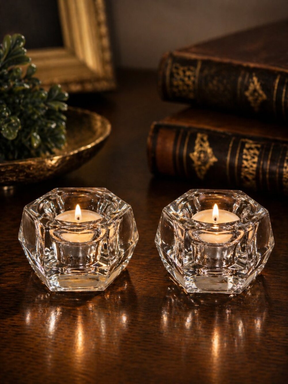 24% Lead Crystal Votive Candle Holders Set of 2 | Made in USA | Faceted Glass